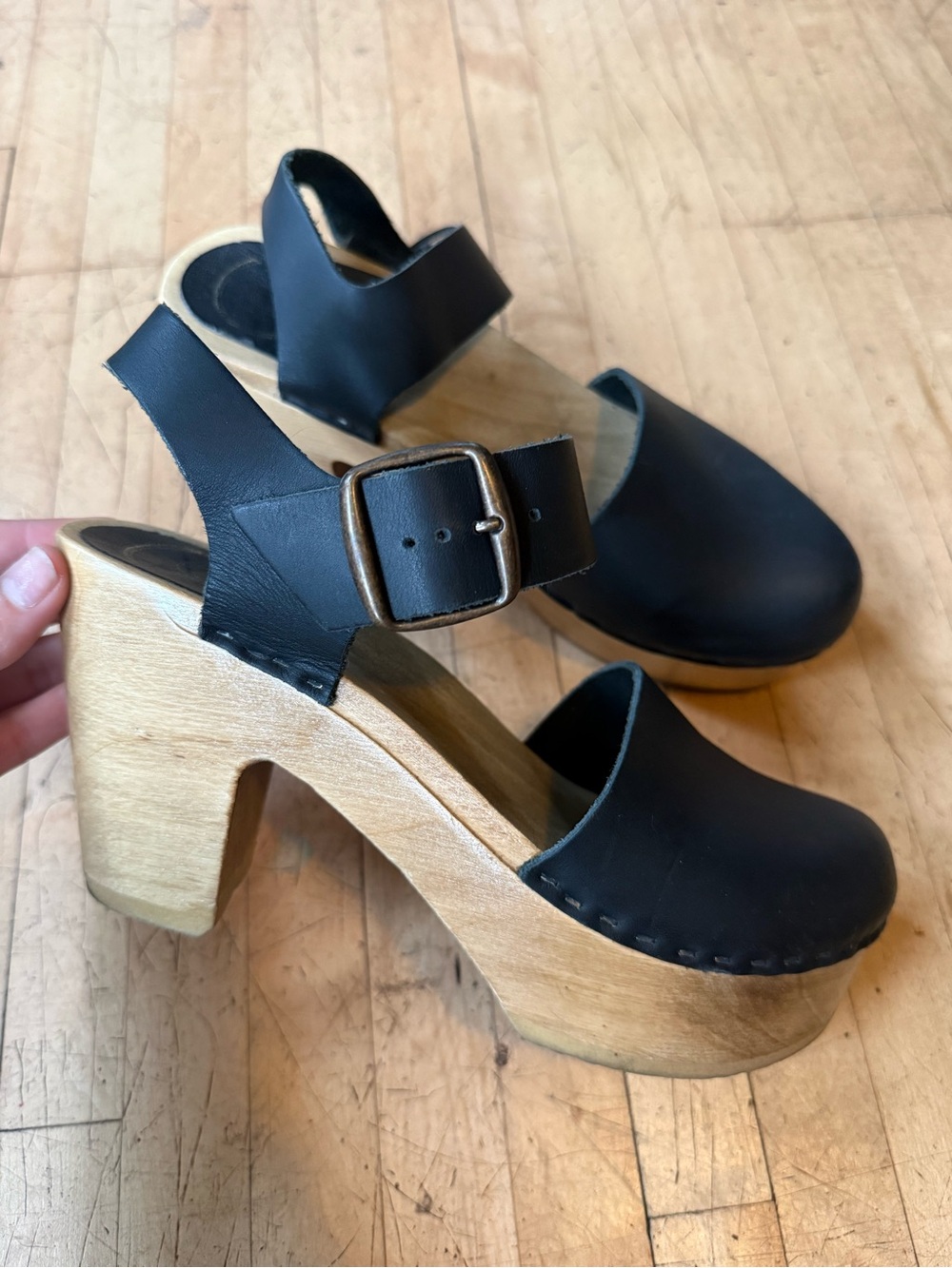 NO. 6 Platform Sandal Jackie Clogs Mary Jane Slingbacks Boho Black Leather 38